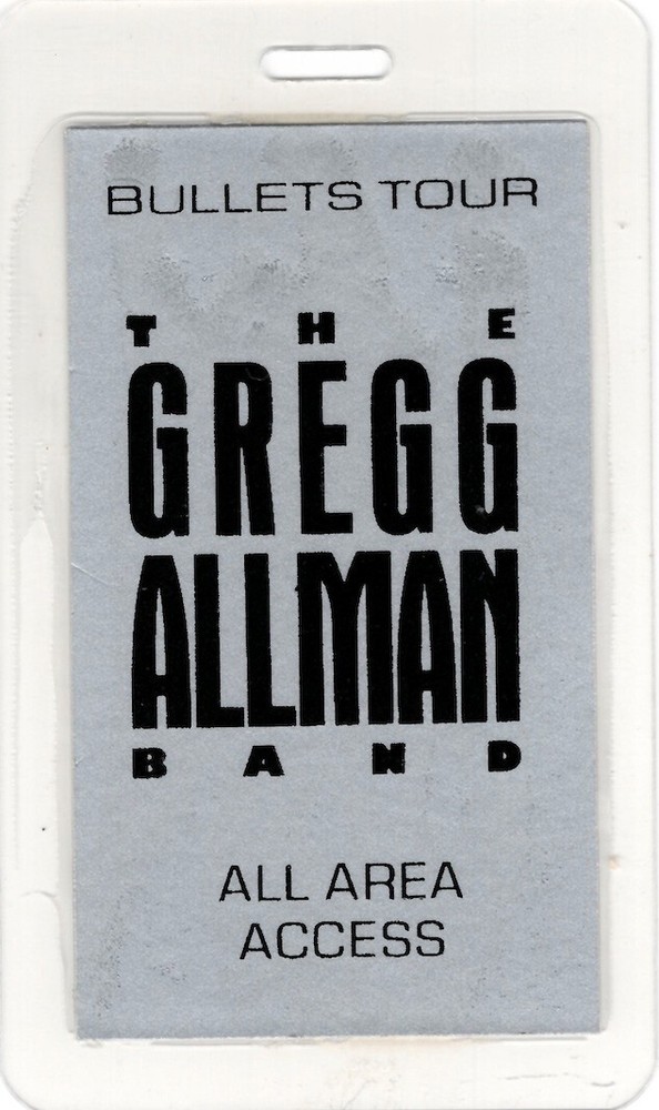 THE GREGG ALLMAN BAND 1988 BULLETS TOUR BACKSTAGE ALL AREA ACCESS PASS No. 2 NMT