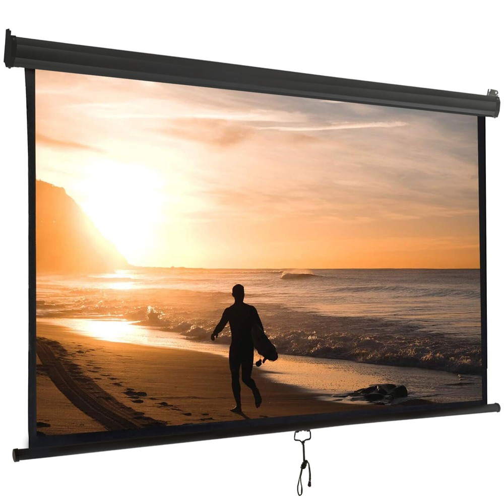 Projector Screen 120'' 1:1 40K HD Manual Pull Down Projection Screen Black