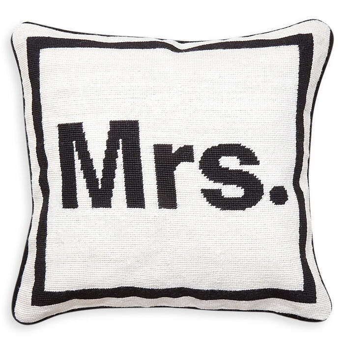 NEW Jonathan Adler 'Mrs.' Needlepoint Pillow 35x35cm