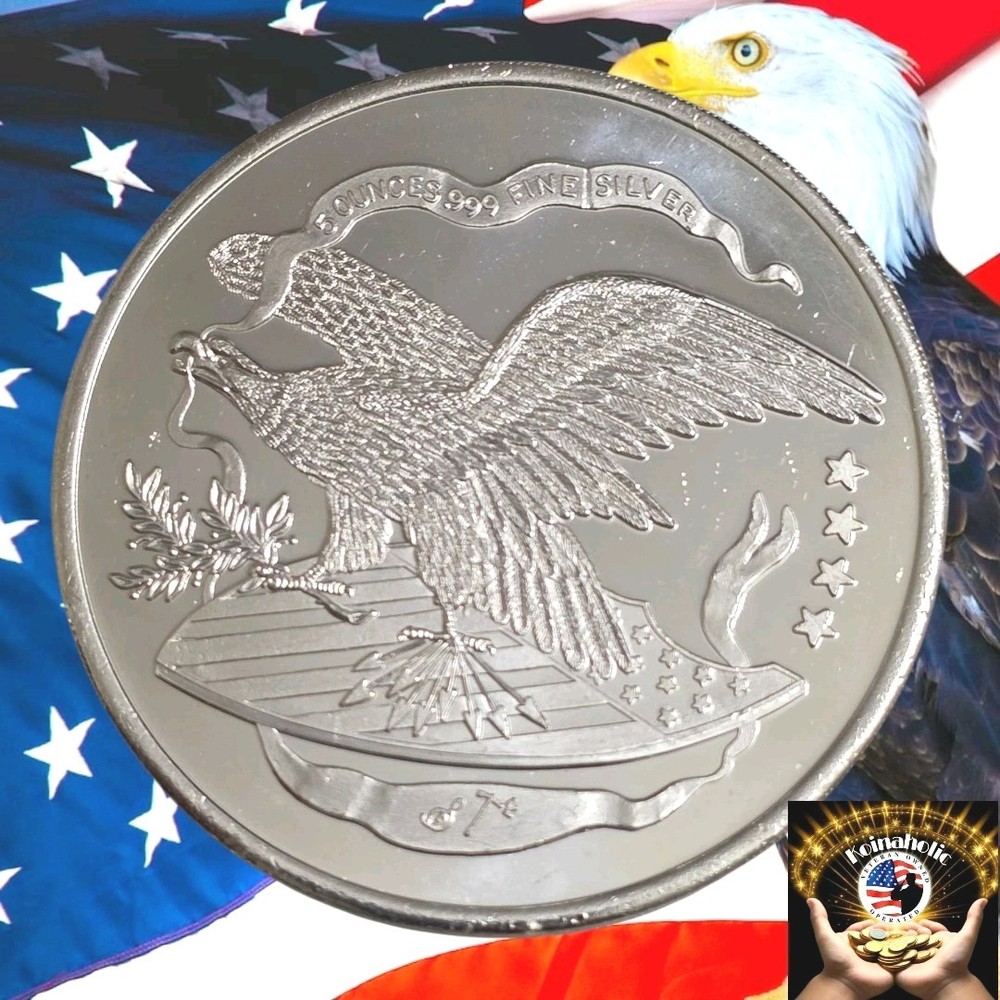 5 oz .999 Fine SILVER Round  Silvertowne Eagle Design 🔥 Engravable