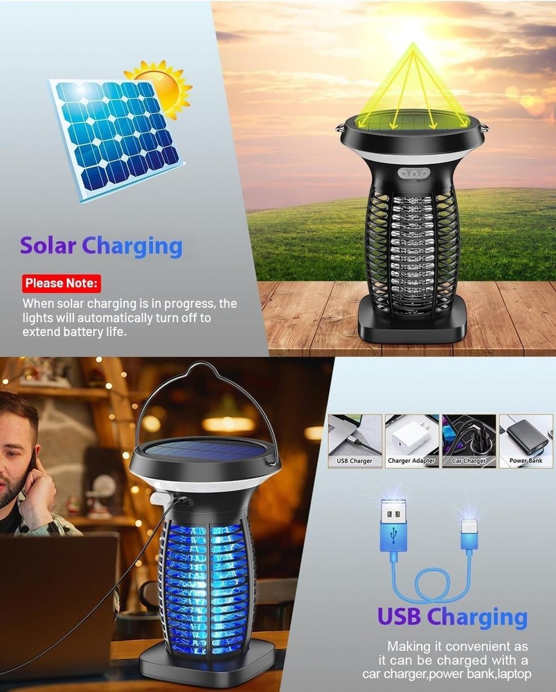 Solar Bug Zapper Mosquitoes Zapper Fly Zapper with Panel Sensor& LED Night Light
