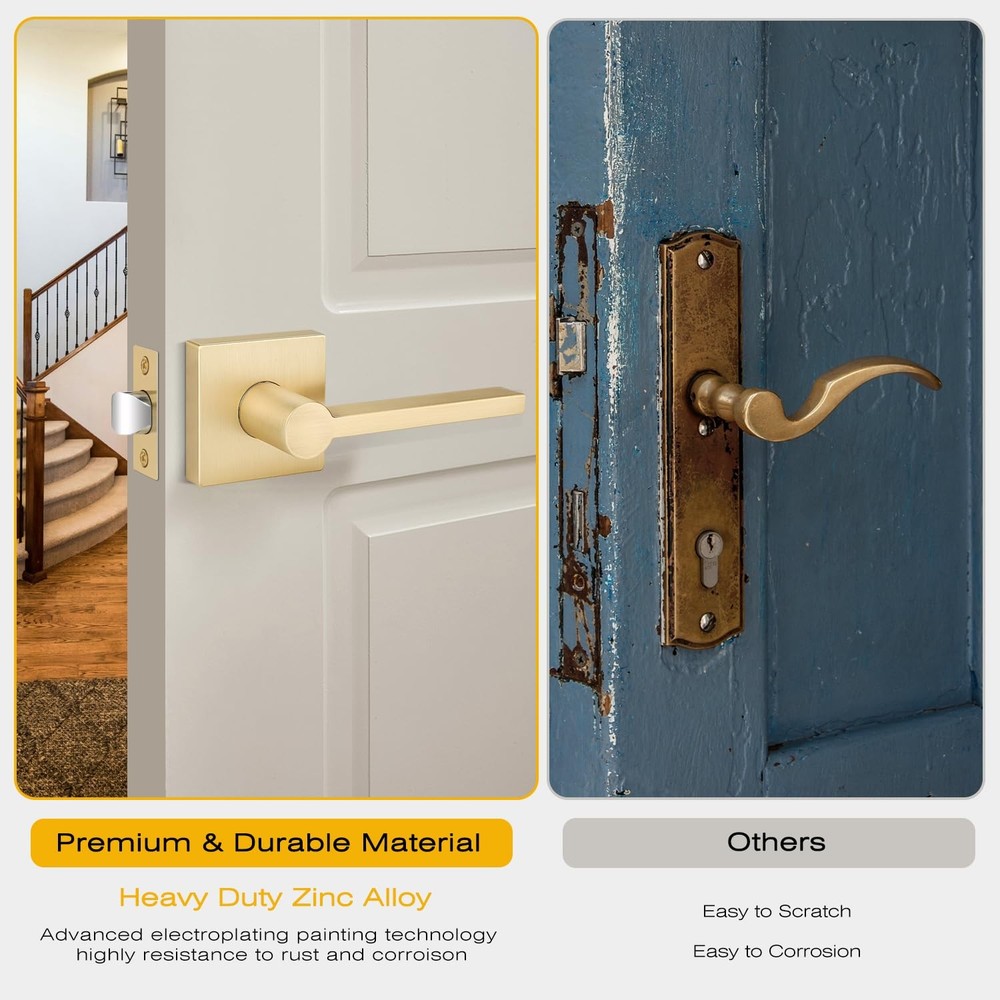 EHOMEWARE 4 Pack Passage Door Knobs, Satin Lever, Brass