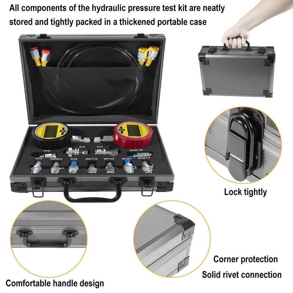 70M Digital Hydraulic Pressure Test Kit-2 Gauge 11 Coupling 2 Hose for Excavator