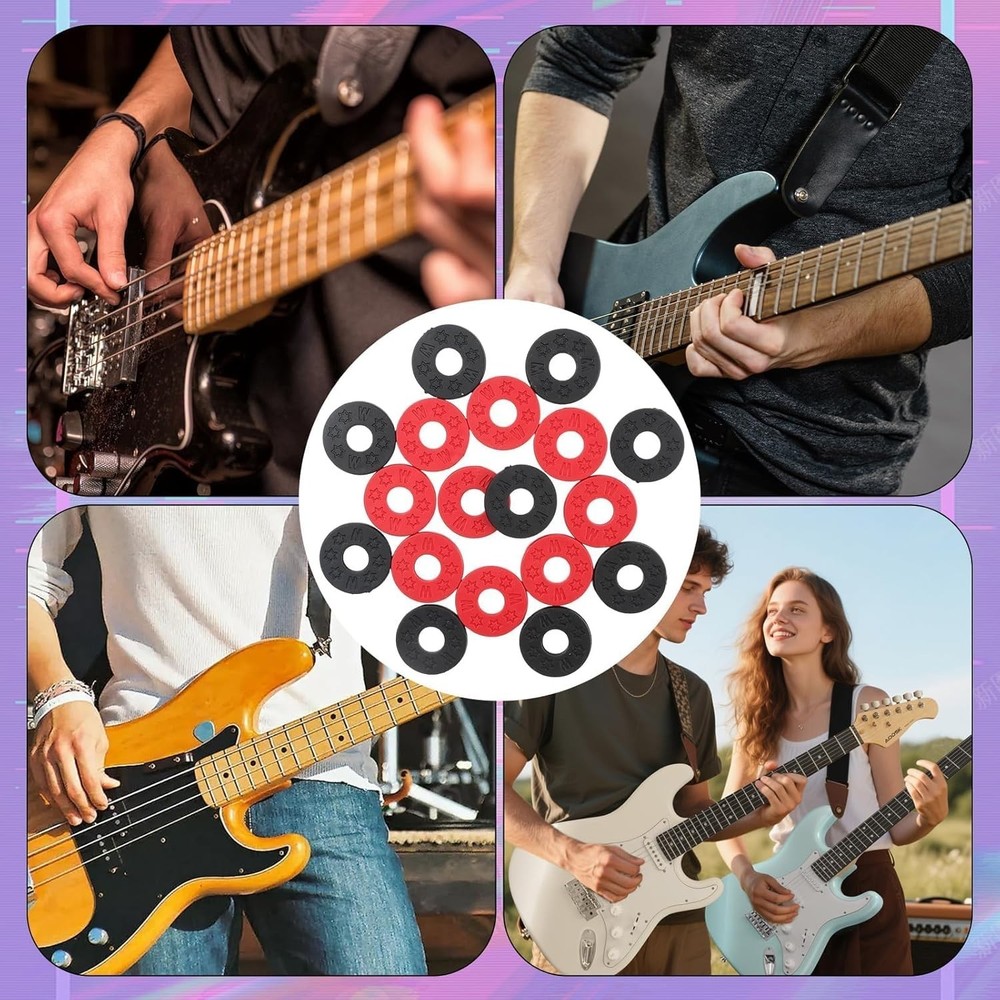 24PCS Silicone Guitar Strap Locks - Secure Strap Blocks & Rubber Strap Locks, Bl
