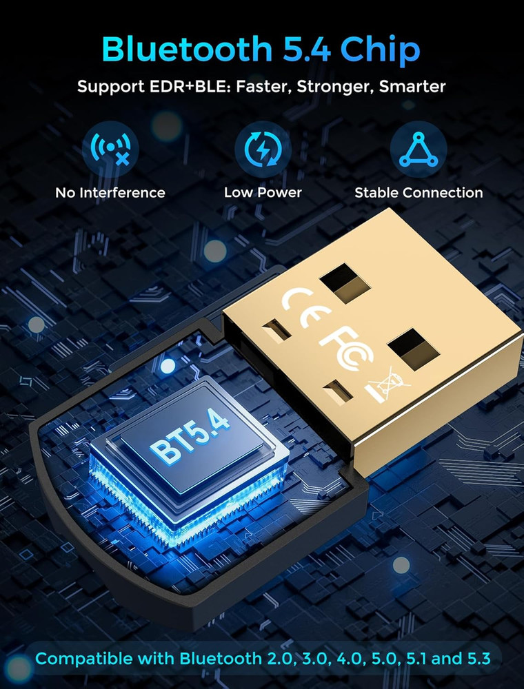 5.4 USB Bluetooth Adapter for PC,Dual Mode (BLE+EDR) Plug & Play,up to 7 Devices