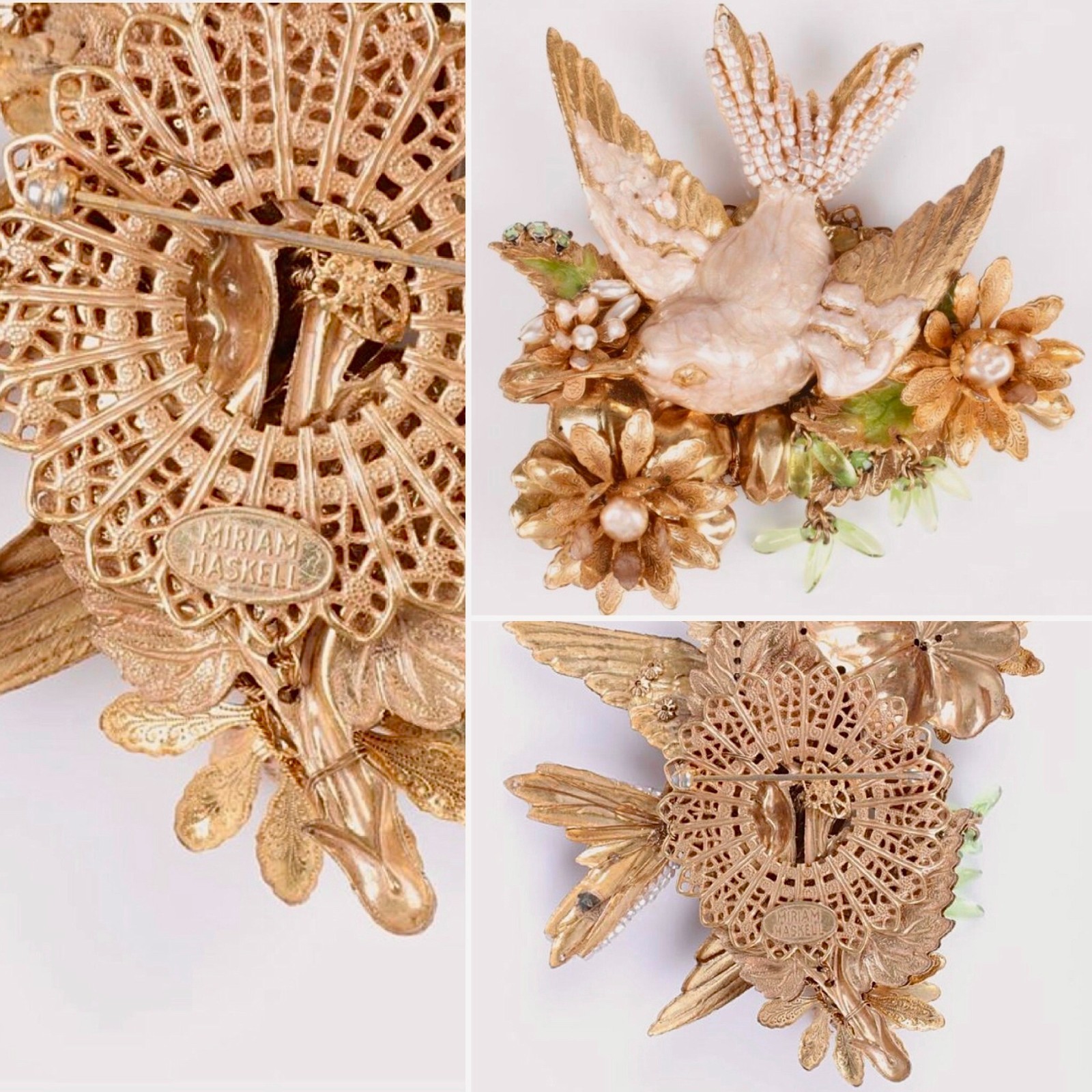 GIGANTIC 3D Hummingbird Brass Stamping Vintage Miriam Haskell Bird Brooch Parts