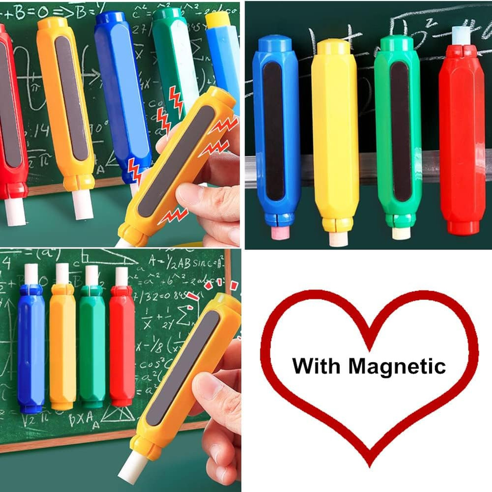 Plastic Magnetic Chalk Holders with Storage Case, 4 Pack Blackboard Adjustable C