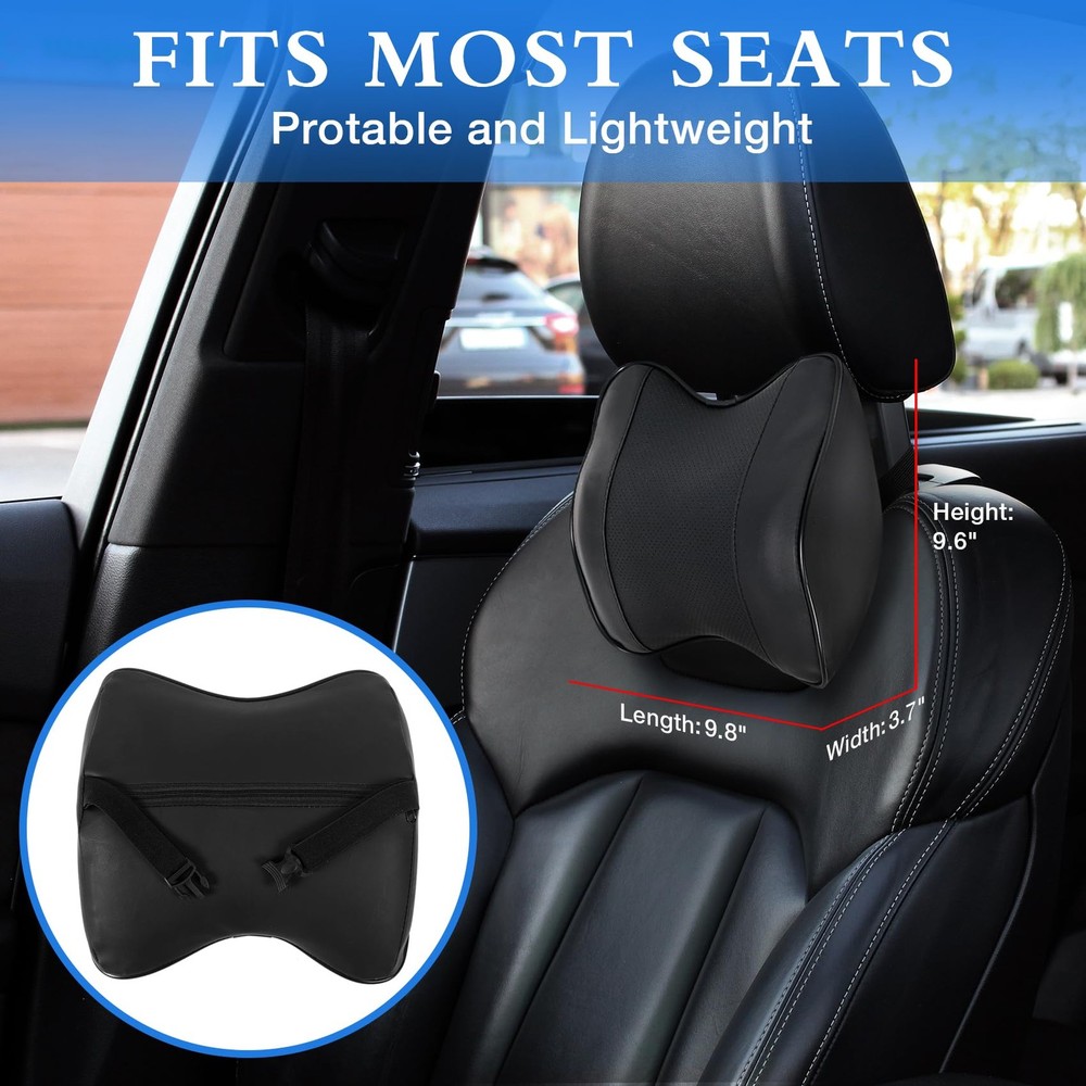 SCEDREAM 2 Pack Car Neck Pillow, Softness Leather Headrest 2 Pack, Black