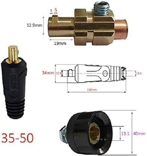 RIVERWELD TIG Welding Cable Panel Quick Fitting EDKL35-50 315A Dinse Red 2pcs