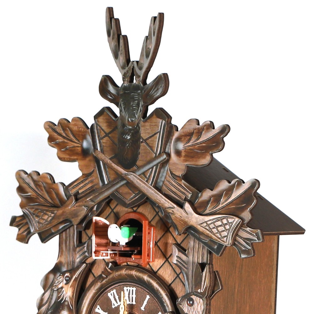 Vintage Clock German Black Forest Wooden Hunter Clock