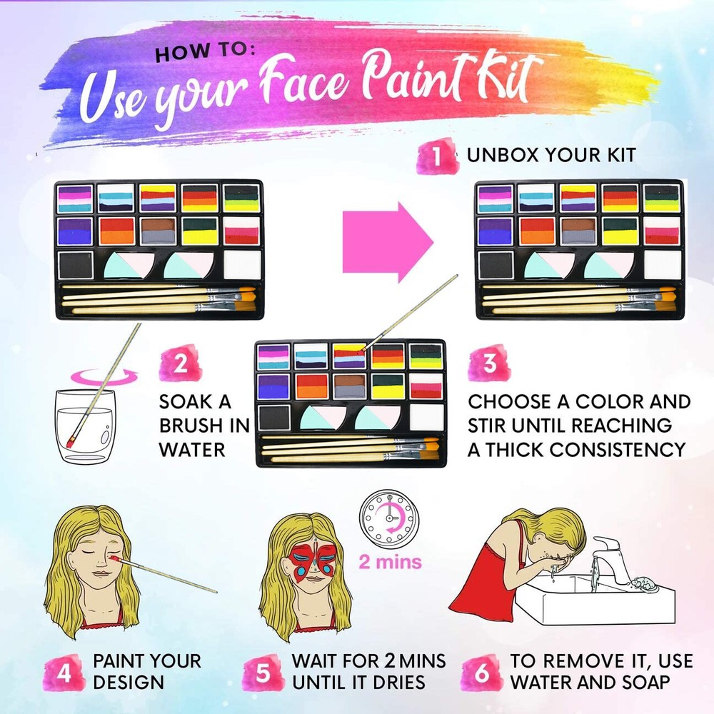 Bowitzki Professional One Stroke Face Paint Palette Many Design Easy Creation