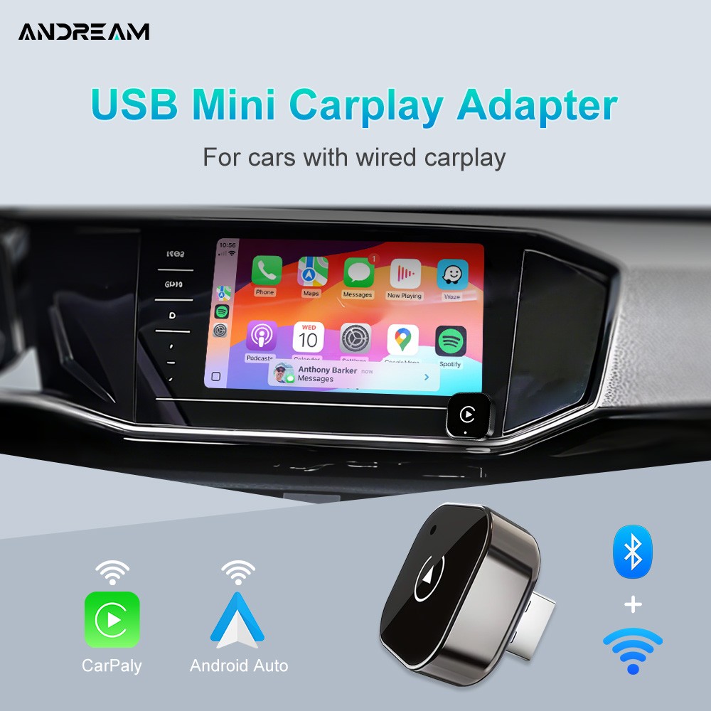 2-in-1 Wireless CarPlay & Android Auto Adapter, Plug & Play, Fast Auto-Connect