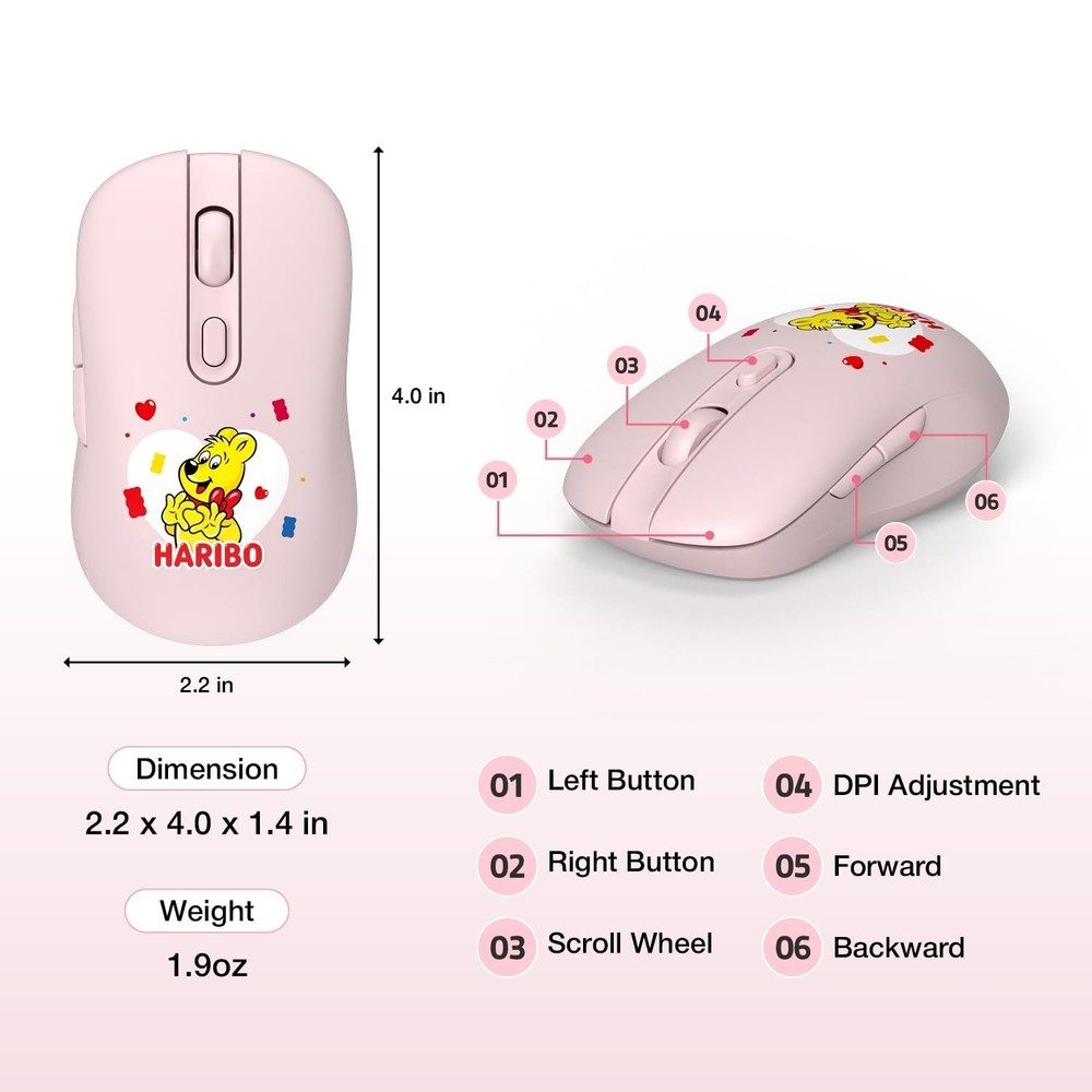 DCHK Haribo Wireless Mouse, Bluetooth 3.0/5.0 & 2.4GHz, Adjustable DPI, Multi...