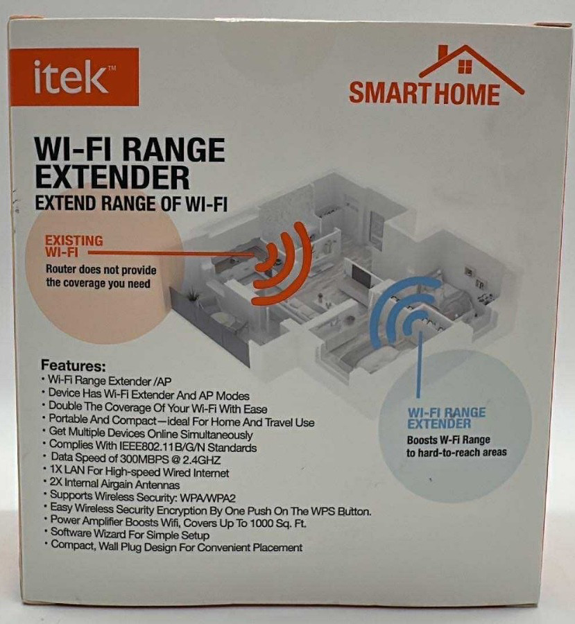 Itek Smart Home Wi-Fi Range Extender ~ 300 MBPS ~ Simple Setup ~ FAST SHIP