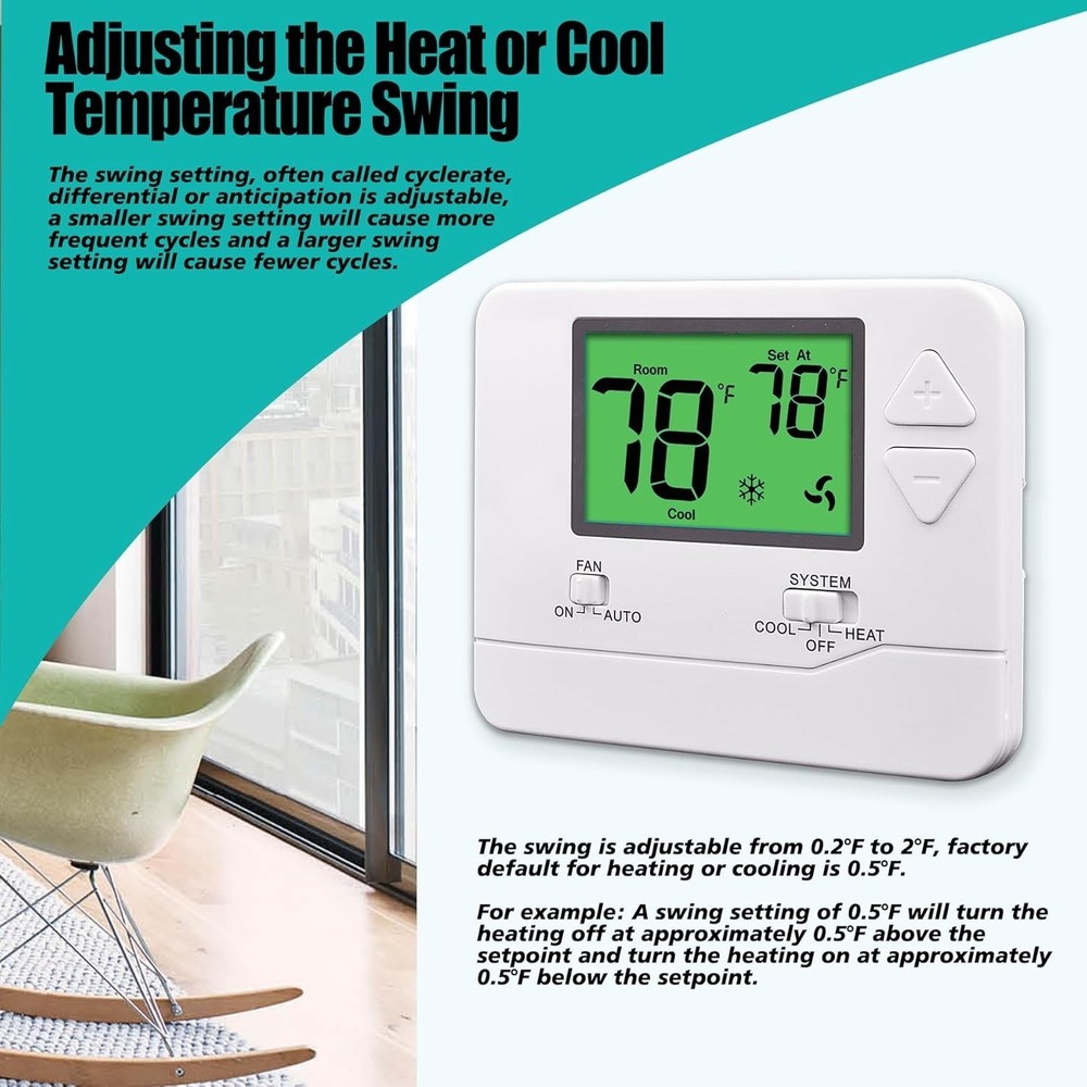 Modern Non-Programmable Thermostat with Green Backlight - Accurate & Reliable
