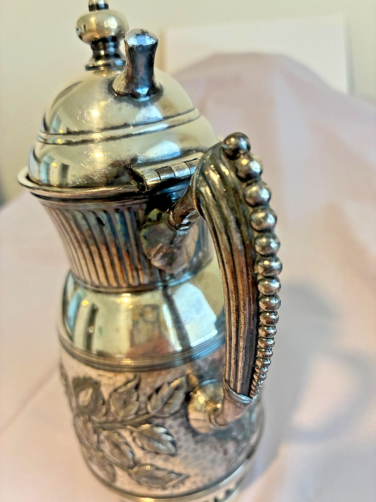 Antique Silver Syrup Pitcher with hinged cover