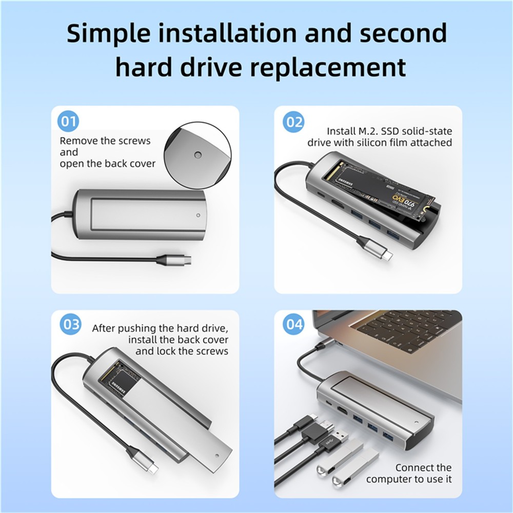 6 in 1 USB3.0 Hub With Disk Storage Function USB3.0 Type-c to HDMI Laptop Dock