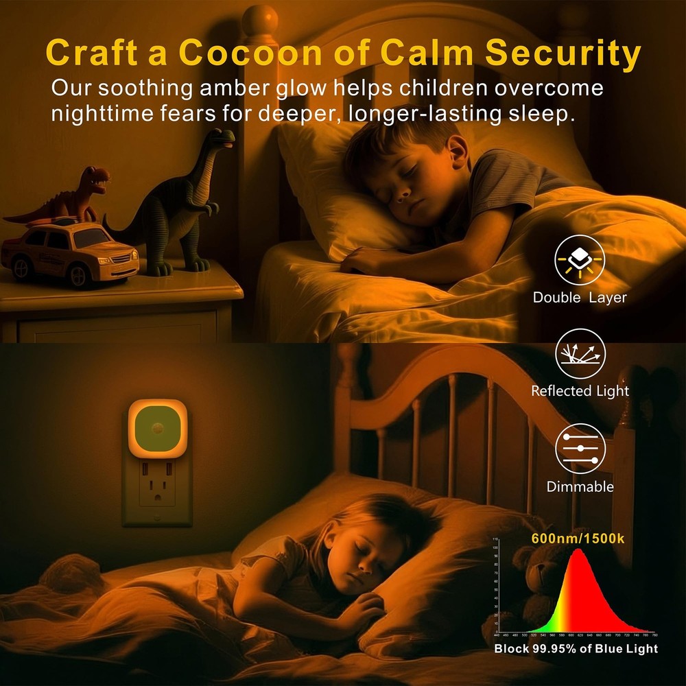 2 Pack Plug in Night Light with Motion Sensor & Dusk to Dawn Sensor, 3 Sensor...