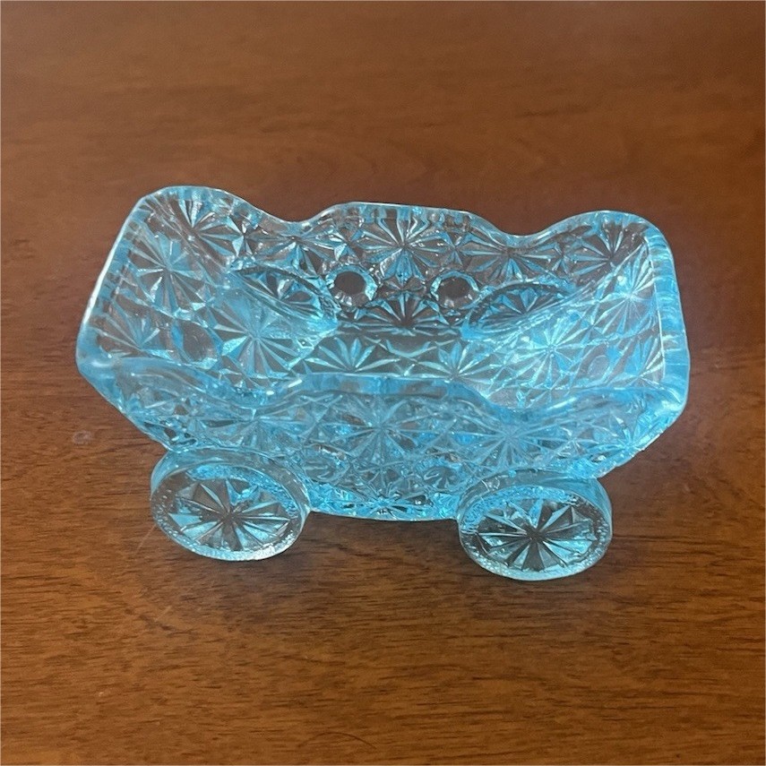 Patterned Blue Glass Novelty Open Salt Dish, All-Over Pattern