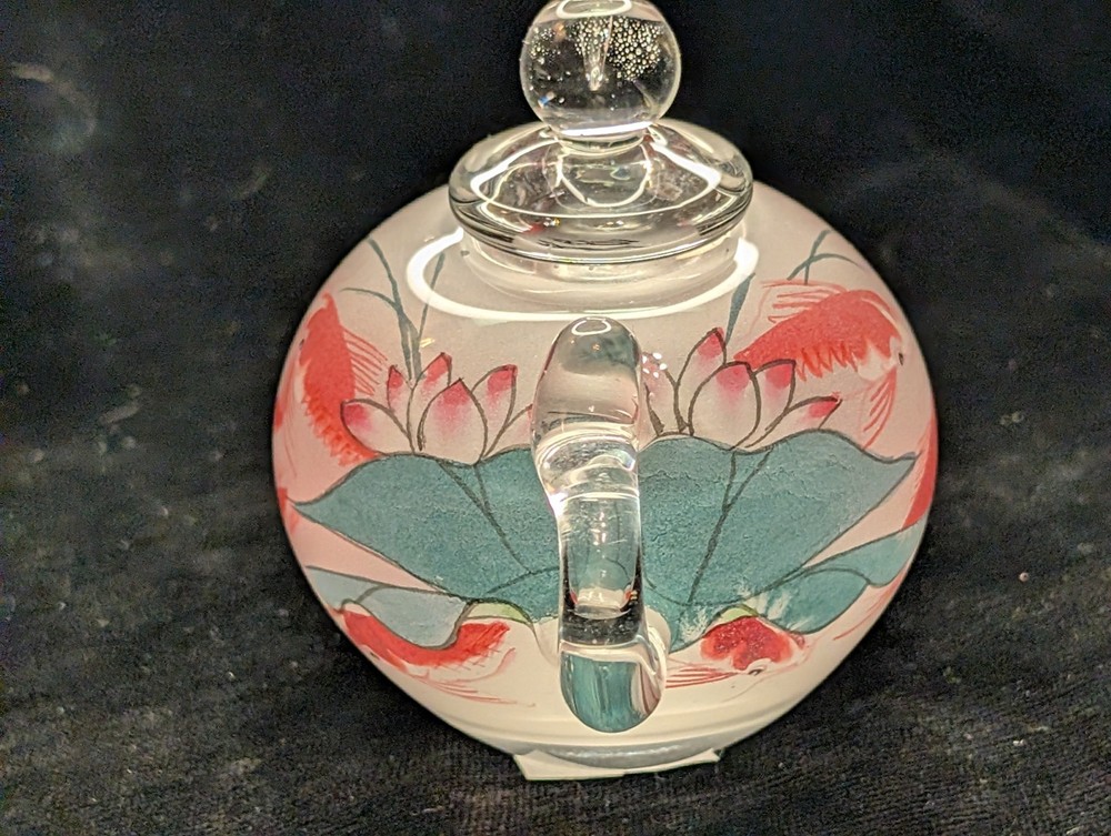 Handmade Reverse Painted Glass Tiny 3in Teapot Chinese