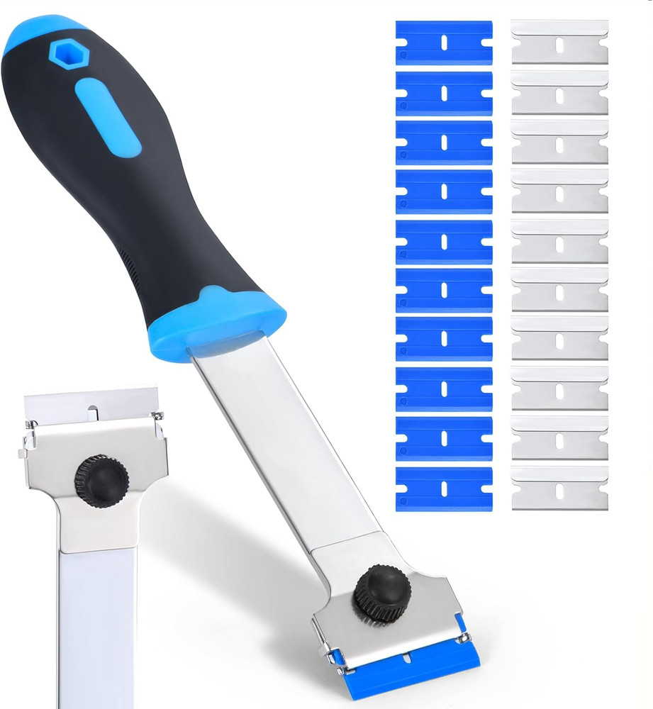 Razor Blade Scraper Tool with 20 Extra Replacement Blades (Metal & Plastic), Lon