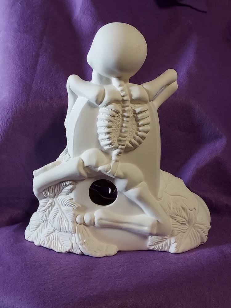 Ceramic Bisque ~ Ready to paint~ Skeleton, gravestone and Pumpkins & light kit