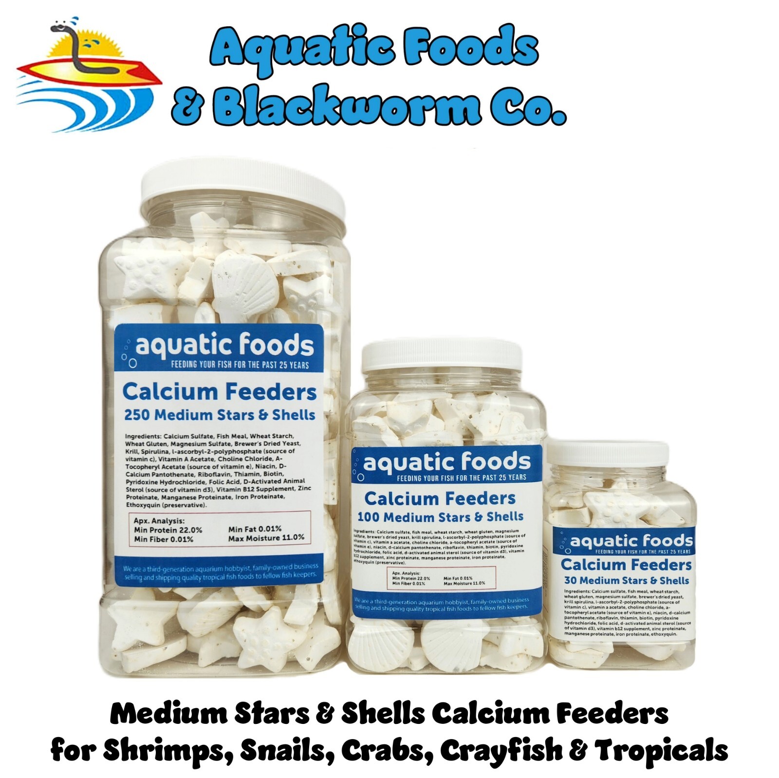 Calcium Feeder Stars & Shells for Shrimp, Snails, Crabs, Crayfish, Tropical Fish