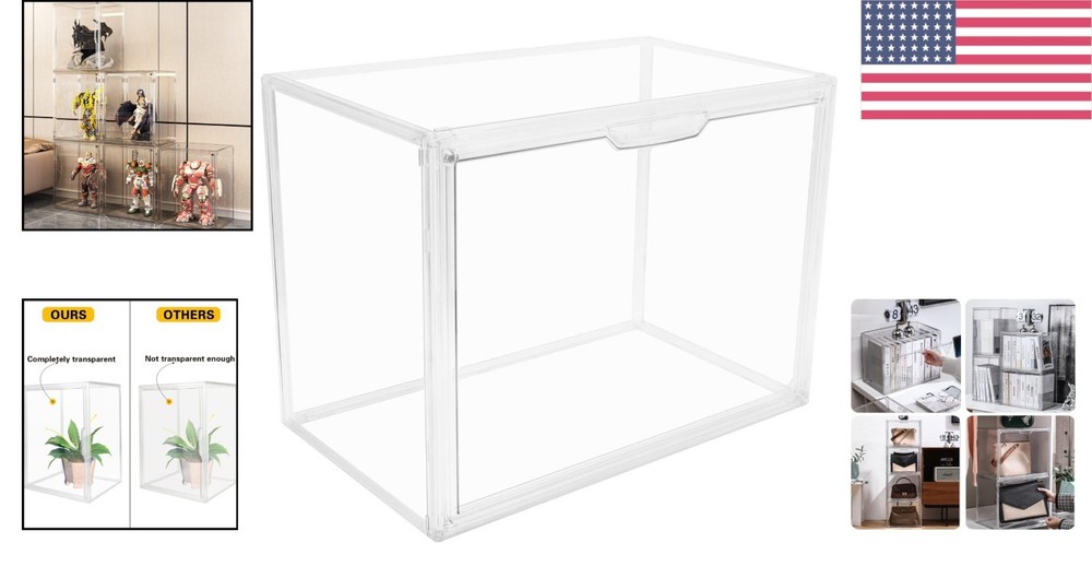 Clear Stackable Acrylic Storage Bins with Magnetic Lid - Dustproof & Elegant