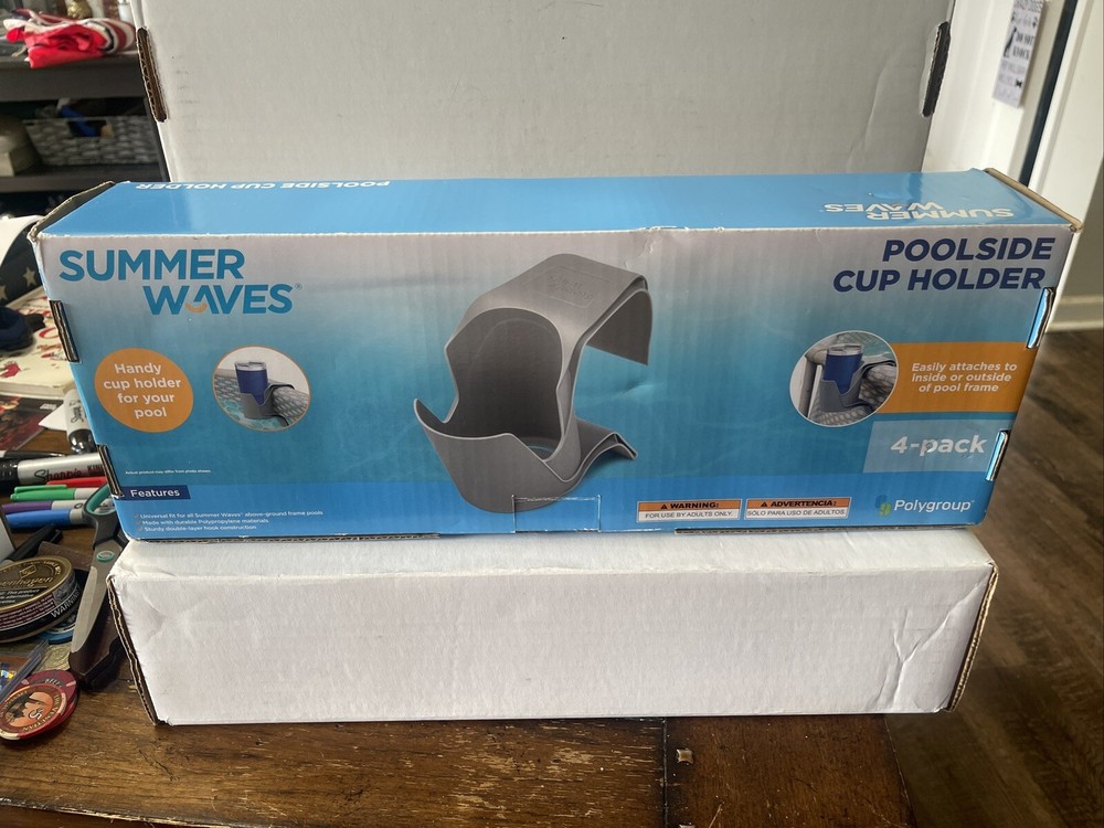 SUMMER WAVES Poolside Cup Holder Gray, 4-Pack- NEW