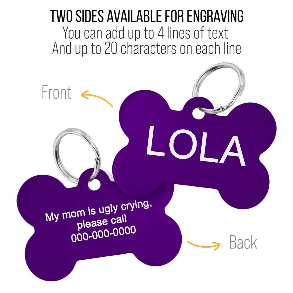 Custom Engraved Bone Dog Tag Pet ID Puppy Double Sided Engraving & split ring