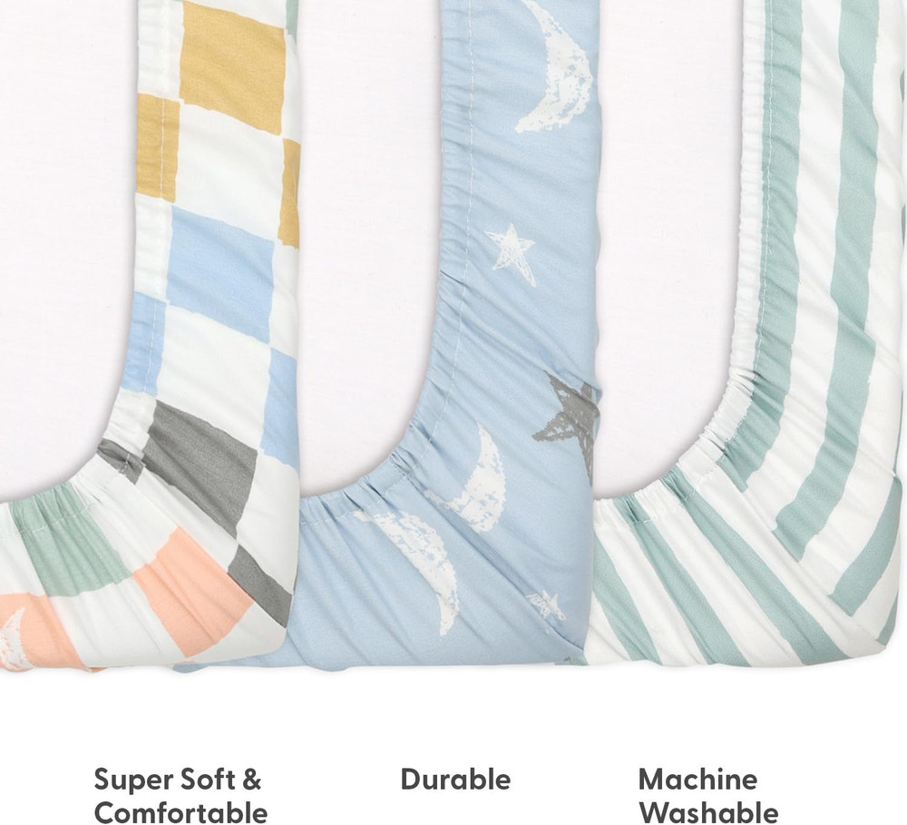3 Pack and Play Mattress Sheets, Celestial Mini Crib Sheets Fitted, Pack N Play
