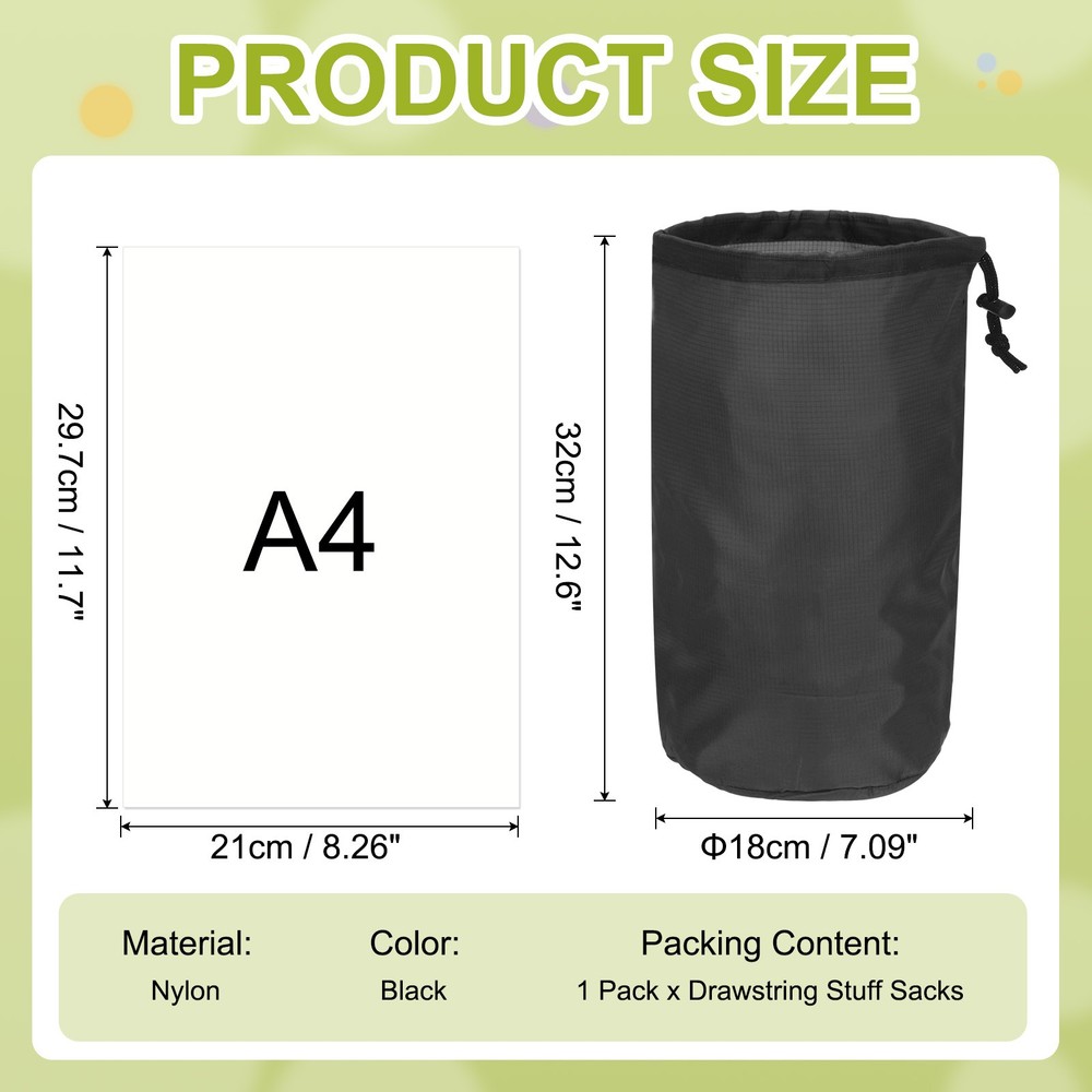 Stuff Sack, Nylon Waterproof Storage Sacks, 7x13Inch(Black)