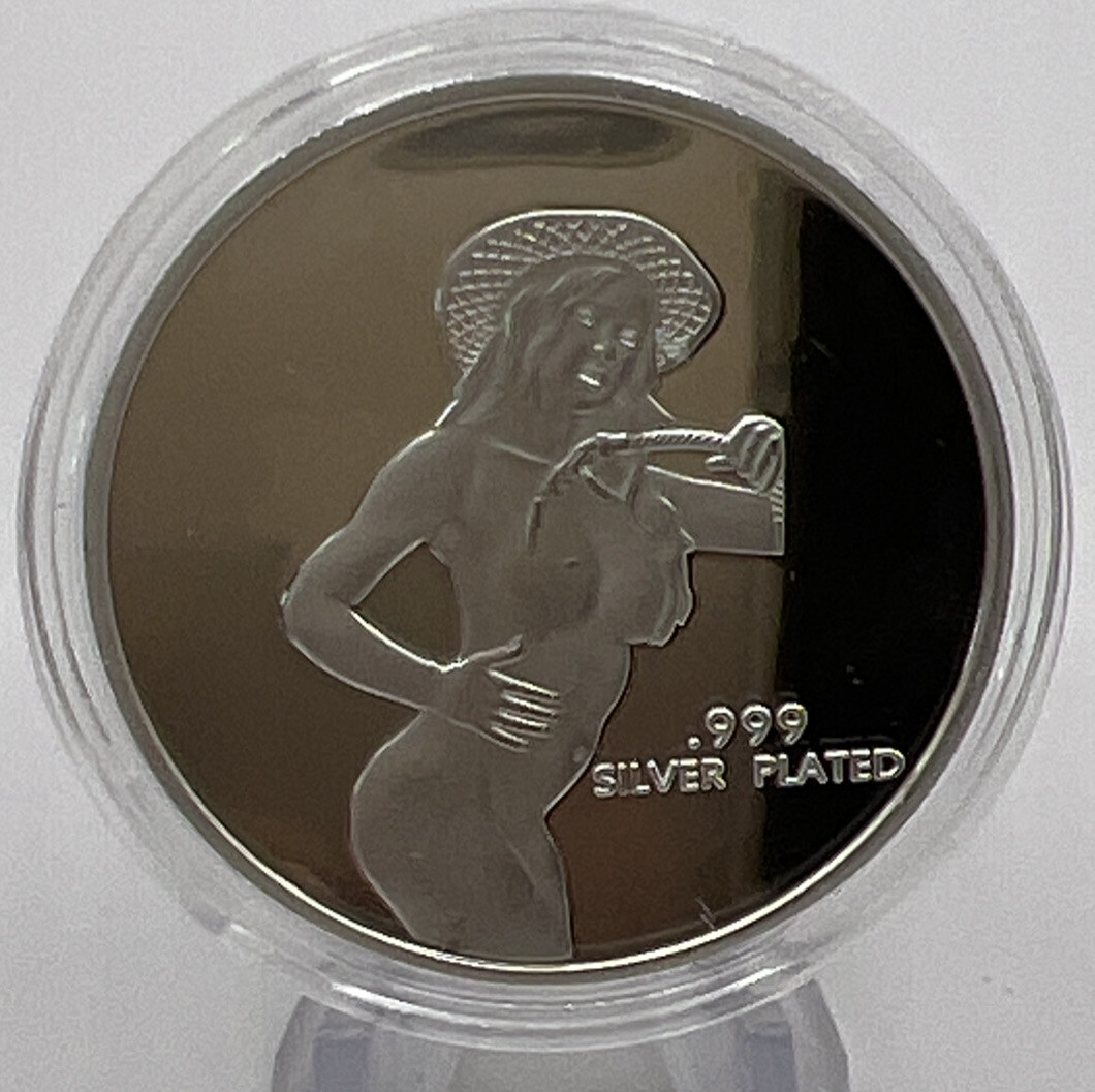 * Adult Flipping Coin Ride A Hot Cowgirl!! Collector Silver Plated Novelty Coin