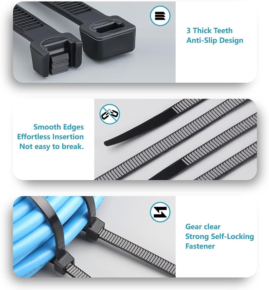 High Strength Nylon Zip Ties, 400 Pack Assorted Sizes - Ideal for Any Project