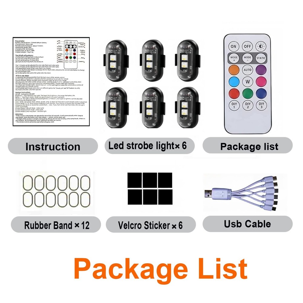 6-Pack Wireless LED Strobe Remote Lights | 8 Colors, Anti-Collision & black