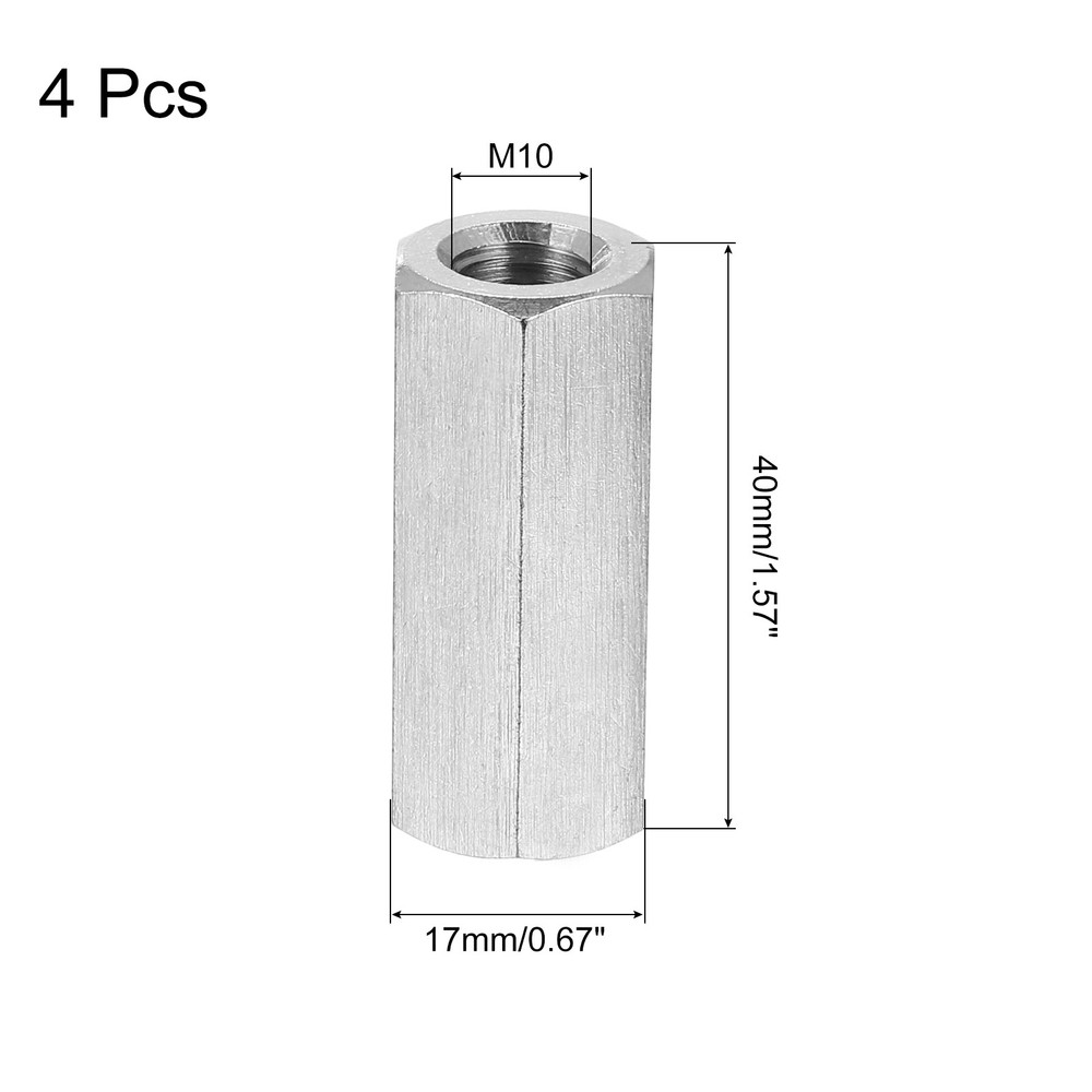 M10x1.5mm Coupling Nut, 4Pcs 304 Stainless Steel Hex Coupling Nut 40mm, Silver