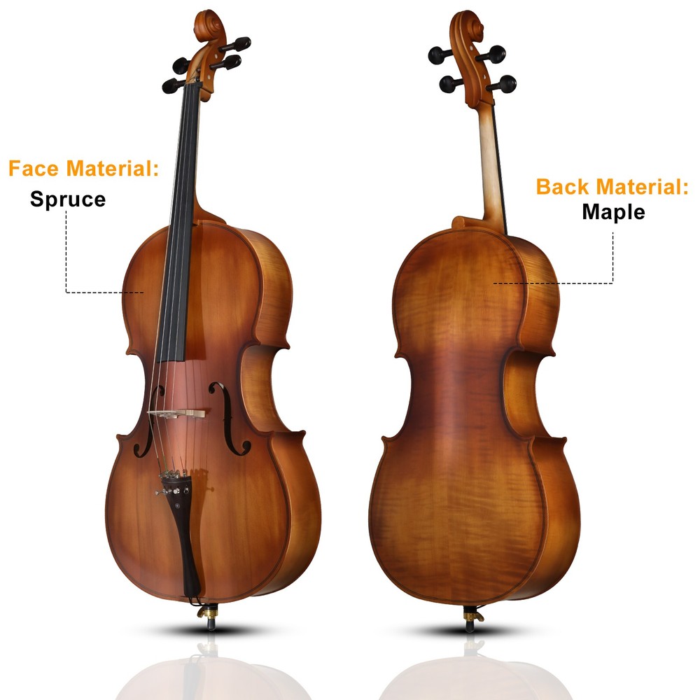 Full Side 4/4 Matte Natural Color Spruce Panel Cello for Beginner with Bag