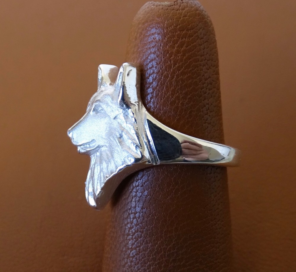 Sterling Silver German Shepherd Dog Head Study Ring