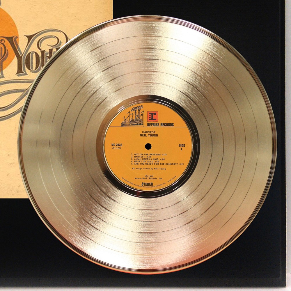 Neil Young - Harvest Gold LP Record Plaque Display