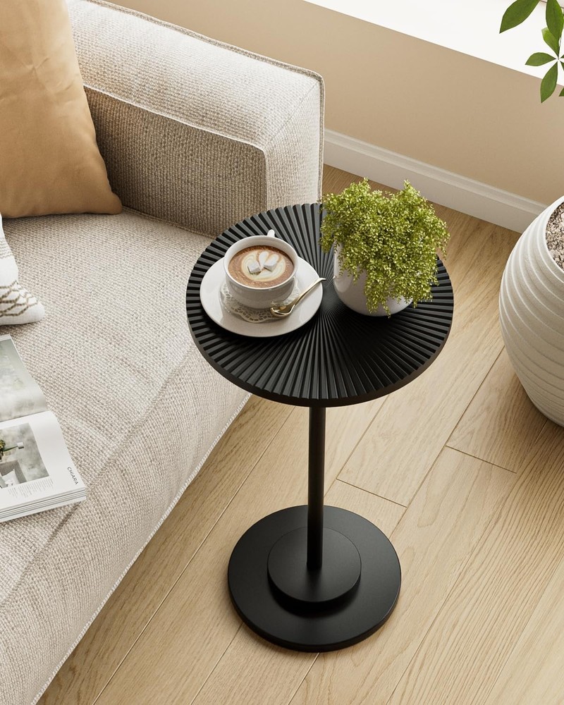 Round Side Table Small Drink Table Small Spaces Modern Accent End Table W/ Metal