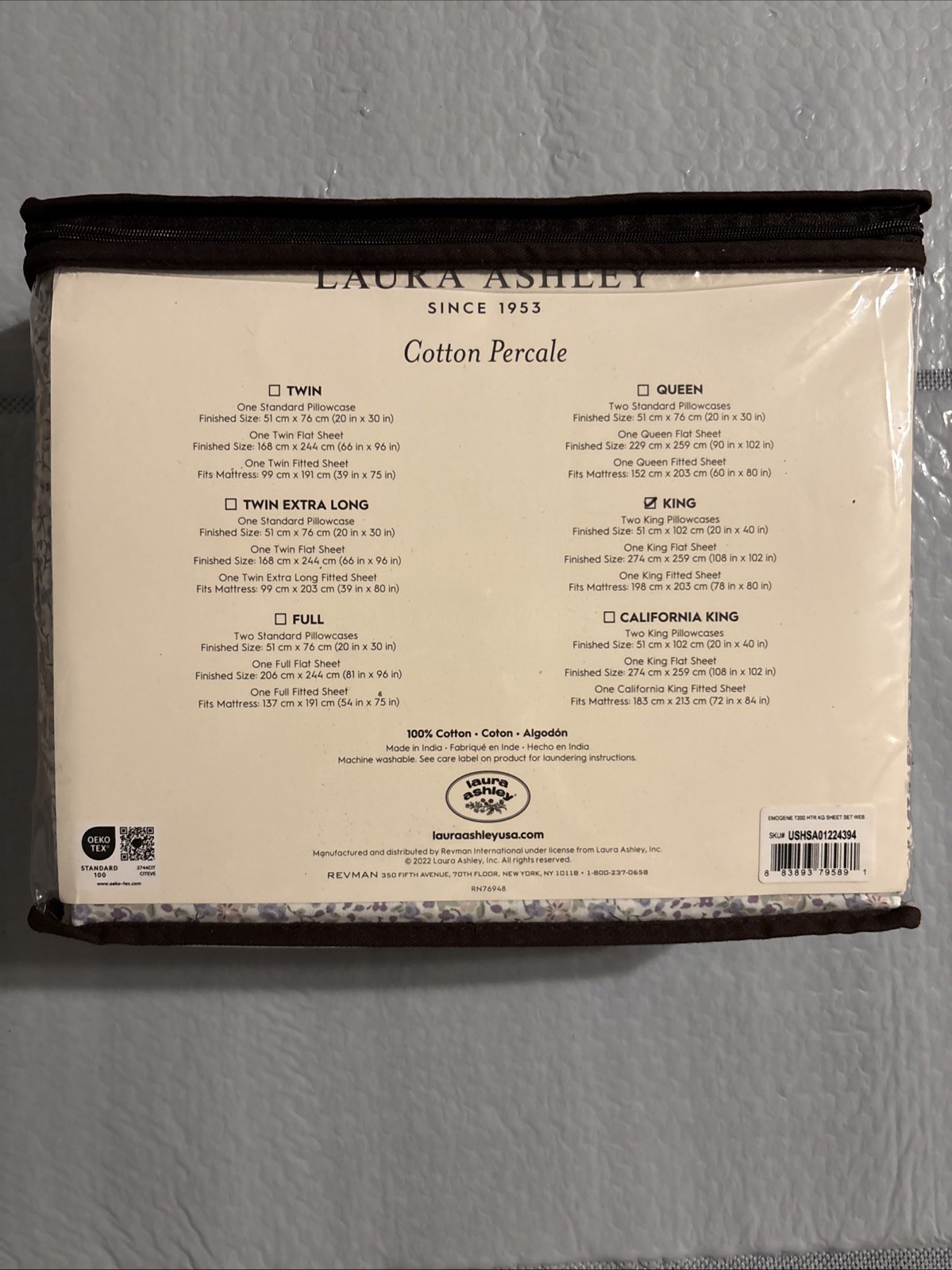 Laura Ashley 4-Piece Cotton Percale King Sheet Set (EMOGENE T200 HTR KG SHEET SE