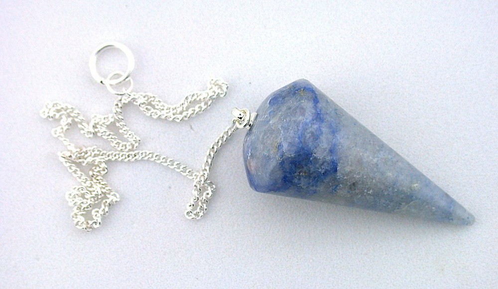 Blue Quartz Crystal Pendulum Silver Colored Chain Reiki Metaphysical EBS4093