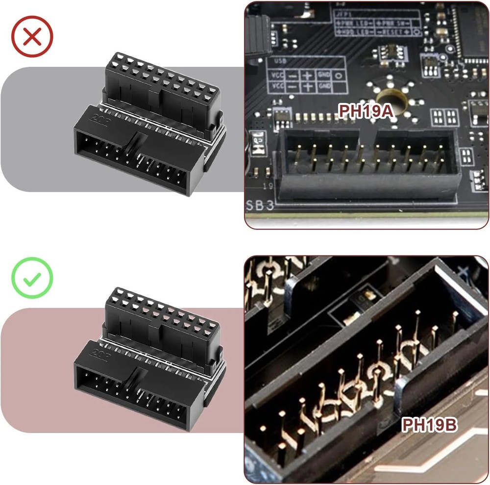 2PCS Down Right Angle USB 3.0 19-Pin Motherboard Internal Header Adapter 20pin