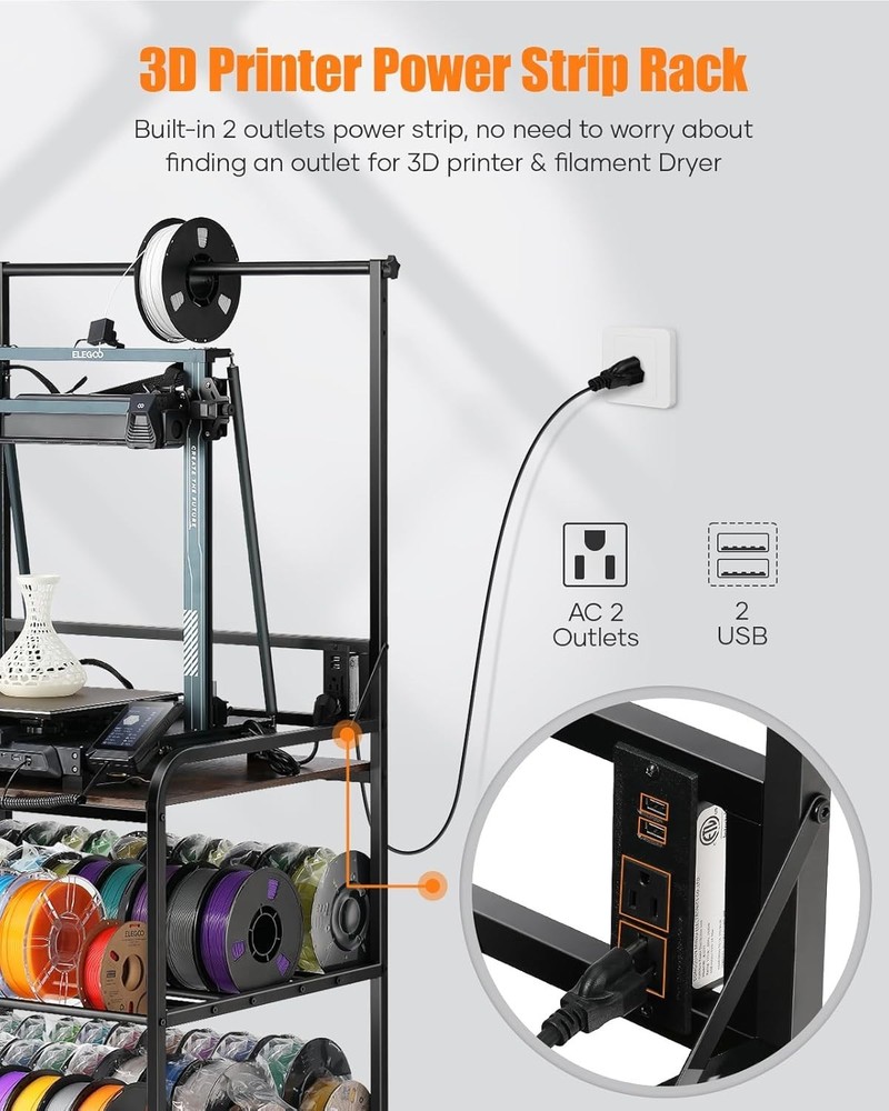 3D Printer Rack with Rolling Wheels, Filament Organizer for Garage & Workshop