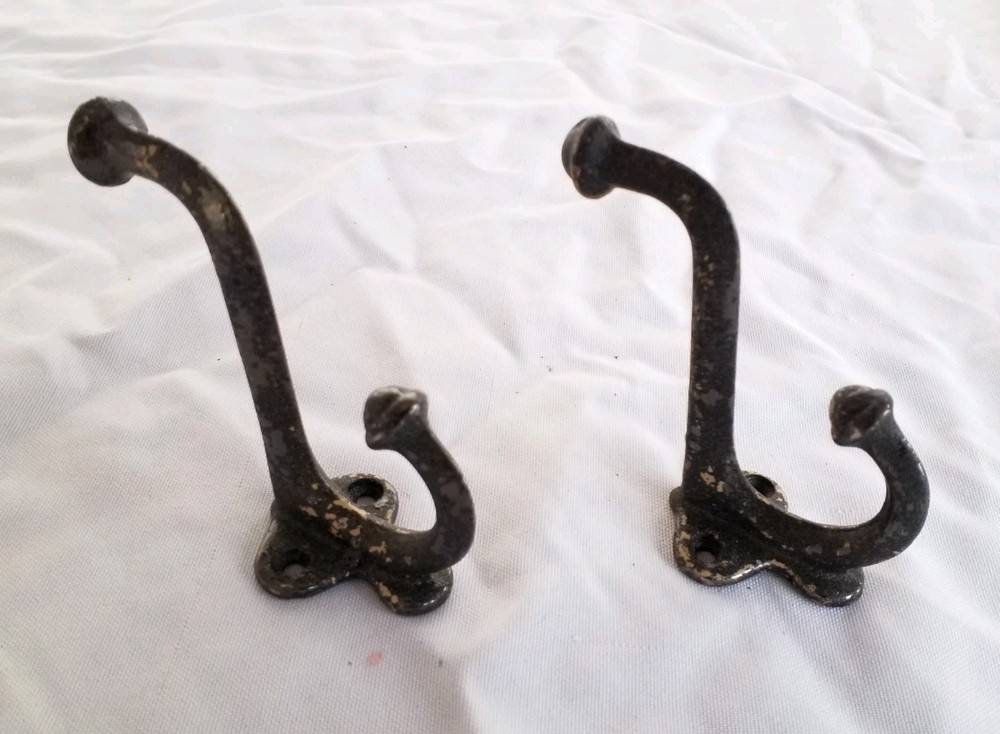Vintage Hardware Pair Coat/ Hat Hook Matched Set Distressed Original 3.5" Hooks