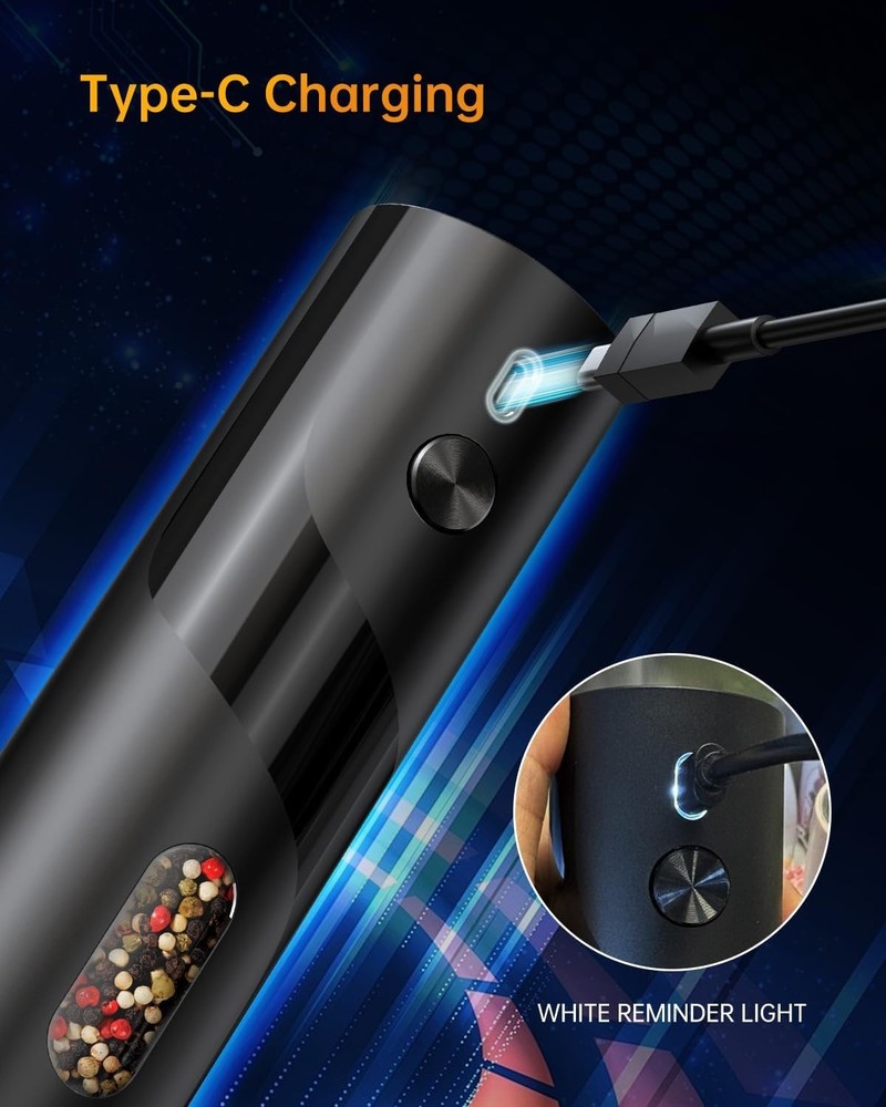 CIRCLE JOY Rechargeable Electric Pepper Grinder Top-Refill Adjustable