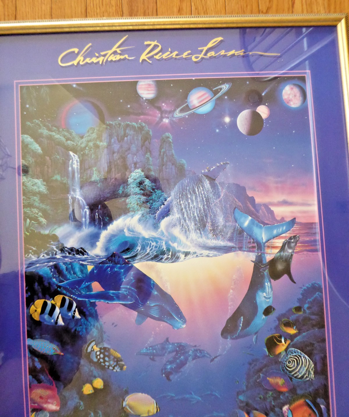 Vintage Framed Christian Riese Lassen "The Cosmos" Maui Hawaii Art Poster