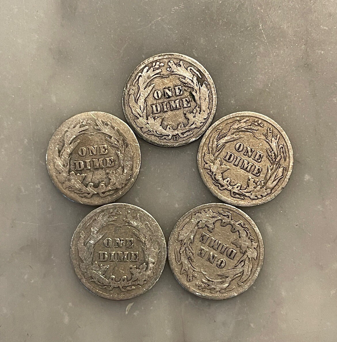 [Lot of 5] Barber Dimes - 90% Silver - CHOOSE HOW MANY LOTS OF 5 COINS!