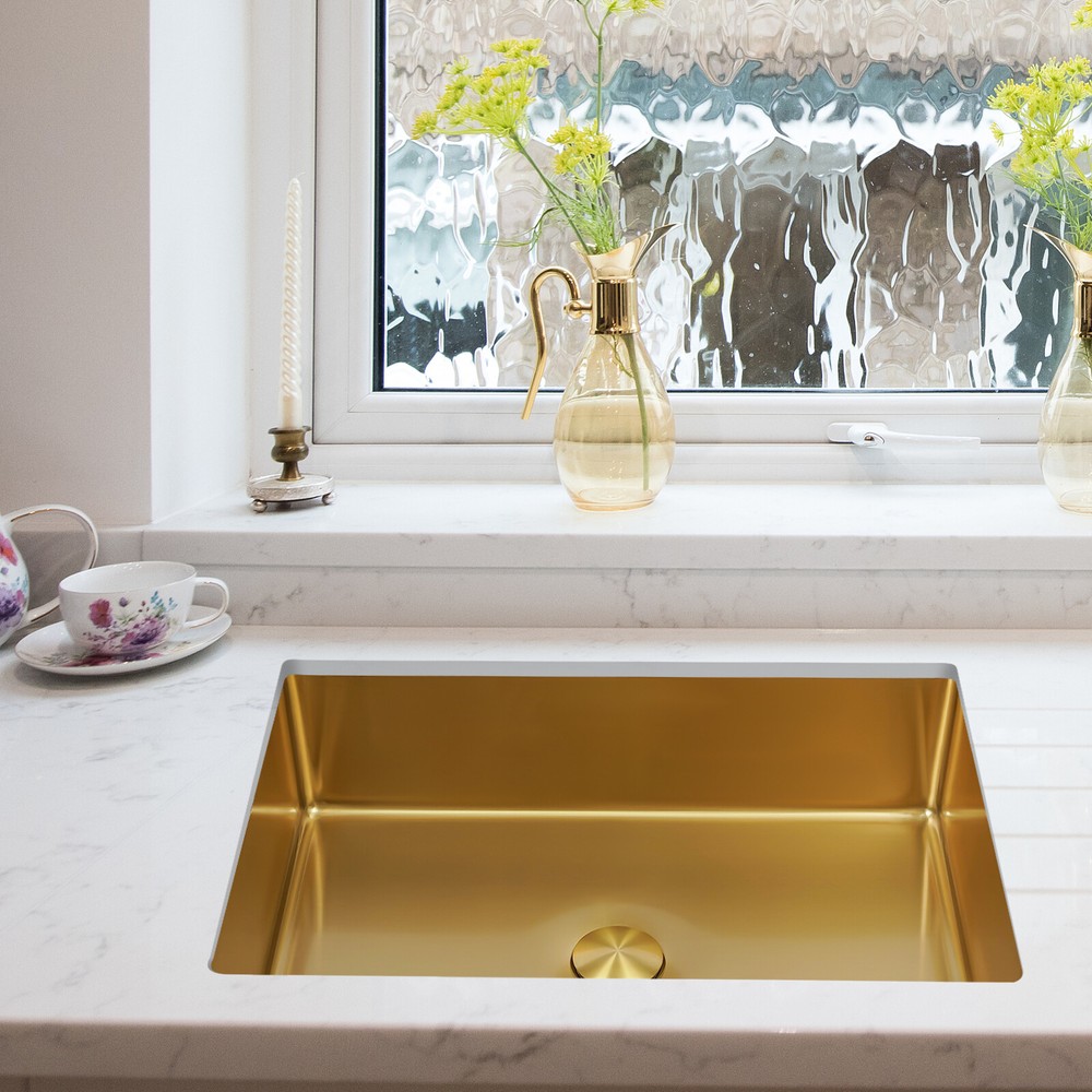 Bathroom Sink, Undermount Bathroom Wash Sink, Stainless Rectangular Sink, Golden
