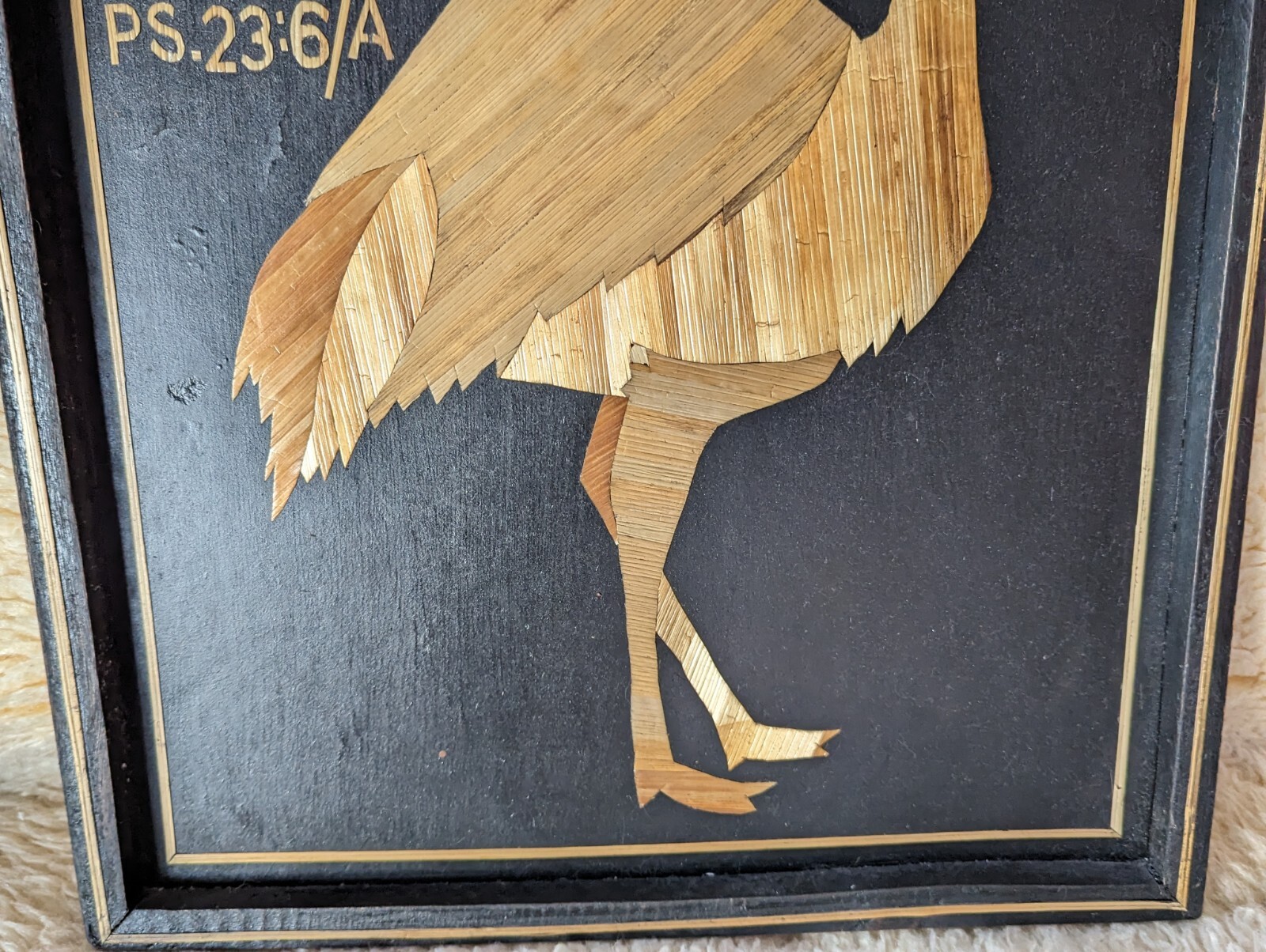 Handmade African Banana Tree Art Ostrich Christian Wall Decor Psalm 23:6 Vintage